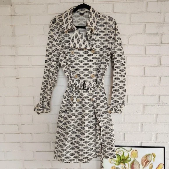 Gap Stylish Black and White Patterned Trench Coat lightweight Rain Jacket - Picture 3 of 4